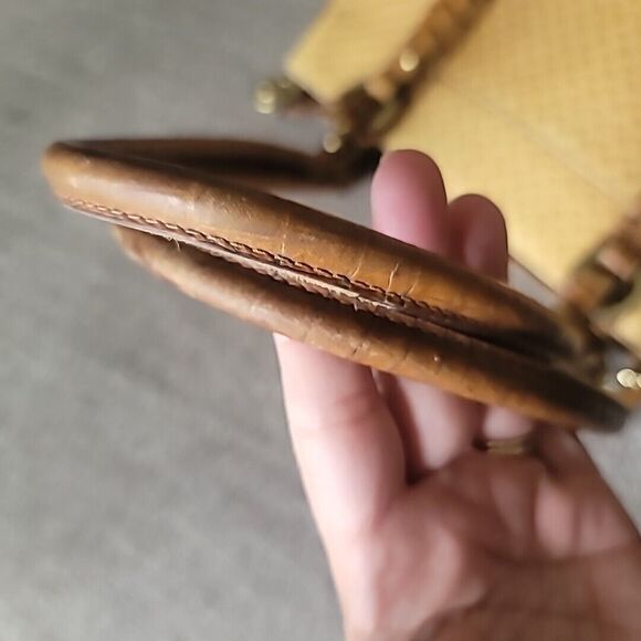 Brahmin Brown Tan Alligator Trim Double Handle Bucket Handbag Purse - Picture 11 of 16